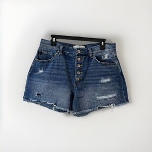 Kancan Estilo Jean Shorts Exposed Button Fly Distressed Dark Wash Size 13/30